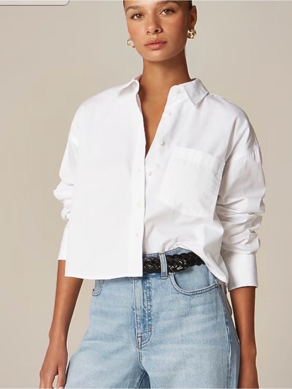 NWT J.Crew Etienne Cropped Cotton Poplin Button-Up Shirt White XL